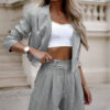 Women's Spring Fashion Striped Suits Casual Lapel Long Sleeve Cropped Top And Straight Pants Outfits Women's Clothing - Image 6