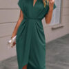 Summer Batwing Sleeve Dress Fashion V-neck Short Sleeve Pleated Dresses Womens Clothing - Image 6