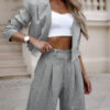 Women's Spring Fashion Striped Suits Casual Lapel Long Sleeve Cropped Top And Straight Pants Outfits Women's Clothing - Image 4