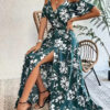Ins Off-Shoulder Split Dress Summer Floral Print Suspender Long Dresses With Belt Design Women's Beach Clothing - Image 10