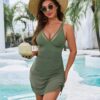 Deep V-neck Swimsuit Summer Sexy Sling Swimming Jumpsuit Dress With Mesh Drawstring-sided Design Women's Bodysuit Clothing - Image 4