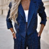 Women's Spring Fashion Striped Suits Casual Lapel Long Sleeve Cropped Top And Straight Pants Outfits Women's Clothing - Image 8