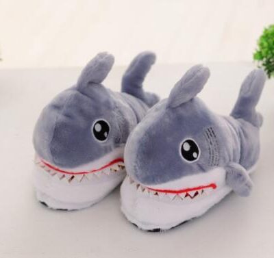 Plush toy shark - headed cotton slipper for women's skid and bottom plush shark slippers