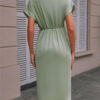 Summer Batwing Sleeve Dress Fashion V-neck Short Sleeve Pleated Dresses Womens Clothing - Image 8