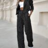 Women's Spring Fashion Striped Suits Casual Lapel Long Sleeve Cropped Top And Straight Pants Outfits Women's Clothing - Image 3