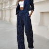 Women's Spring Fashion Striped Suits Casual Lapel Long Sleeve Cropped Top And Straight Pants Outfits Women's Clothing - Image 7