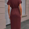 Summer Batwing Sleeve Dress Fashion V-neck Short Sleeve Pleated Dresses Womens Clothing - Image 3