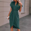 Summer Batwing Sleeve Dress Fashion V-neck Short Sleeve Pleated Dresses Womens Clothing - Image 9