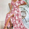 Ins Off-Shoulder Split Dress Summer Floral Print Suspender Long Dresses With Belt Design Women's Beach Clothing - Image 5