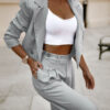 Women's Spring Fashion Striped Suits Casual Lapel Long Sleeve Cropped Top And Straight Pants Outfits Women's Clothing - Image 2