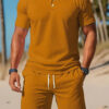 Men's Casual Beach Mesh Lapel Set Summer Comfortable Breathable Loose Solid-Color Sports Short-Sleeved Shirt And Shorts Set - Image 7