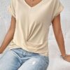 Turmeric Kojic Soap Turmeric-sleeve T-shirt Summer Casual Irregular Knot Top For Women Clothing - Image 5