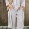2pcs Long-sleeved Suits Loose V-neck Long Top And High Waist Wide Leg Pants With Pockets Women's Clothing - Image 5