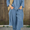 2pcs Long-sleeved Suits Loose V-neck Long Top And High Waist Wide Leg Pants With Pockets Women's Clothing - Image 8