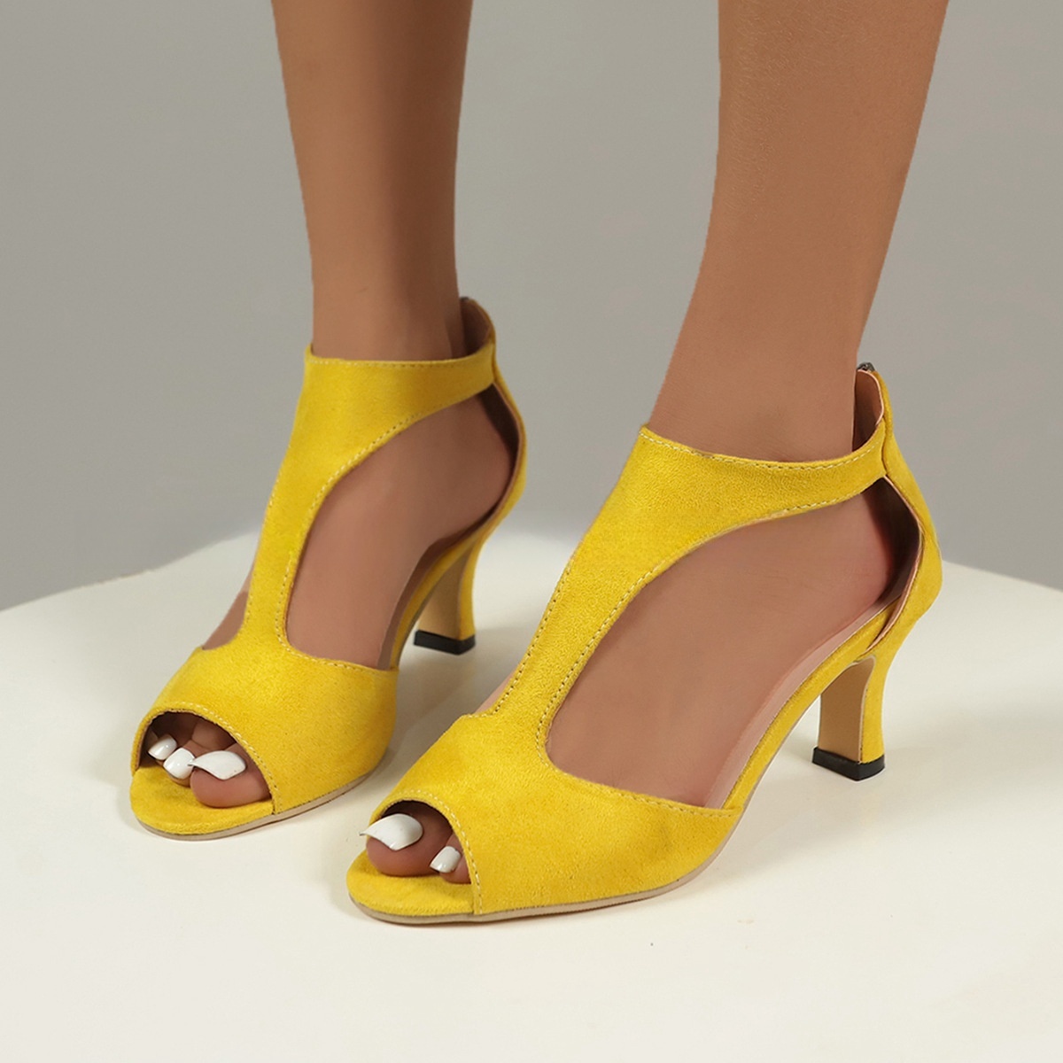 Women's High Heeled Fish Mouth Sandals with Zipper Closure - Summer Dressy Open Toe Footwear - Image 5