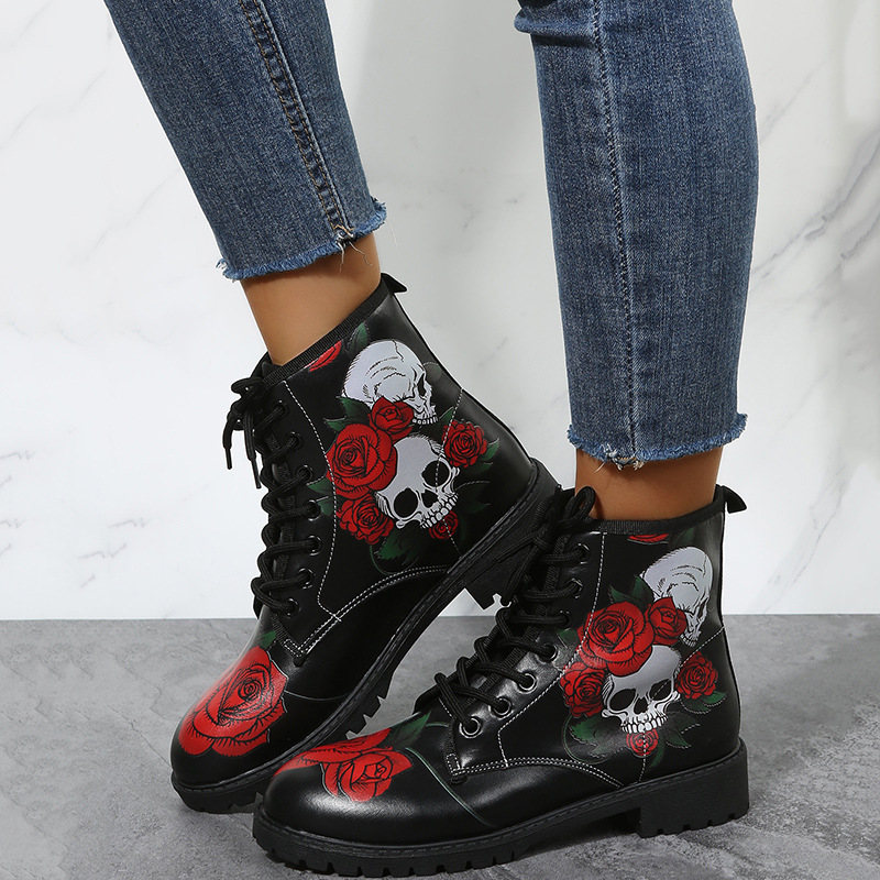 Workwear Boots Large Print Women's High Top Halloween Cartoon Pattern Martin Boots Women - Image 7