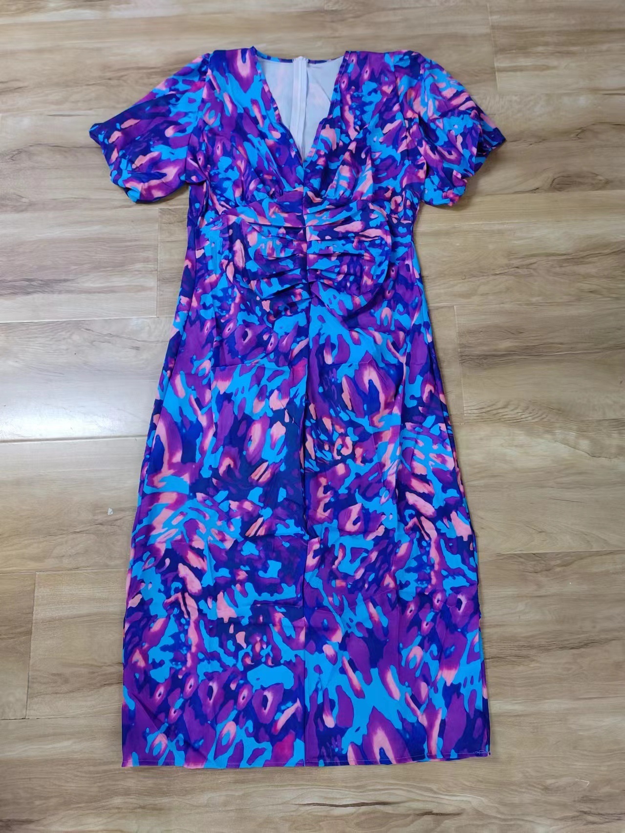 Puffed Short Sleeve Dress Summer Floral Printed V-neck Skinny Dresses - Image 8