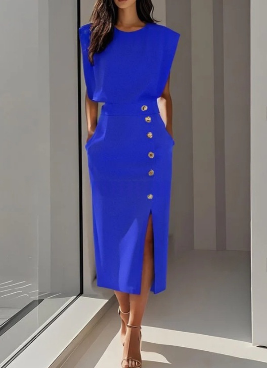 Women's Summer Split Dress With Buttons Casual Sleeveless Midi Dress Clothing - Image 4