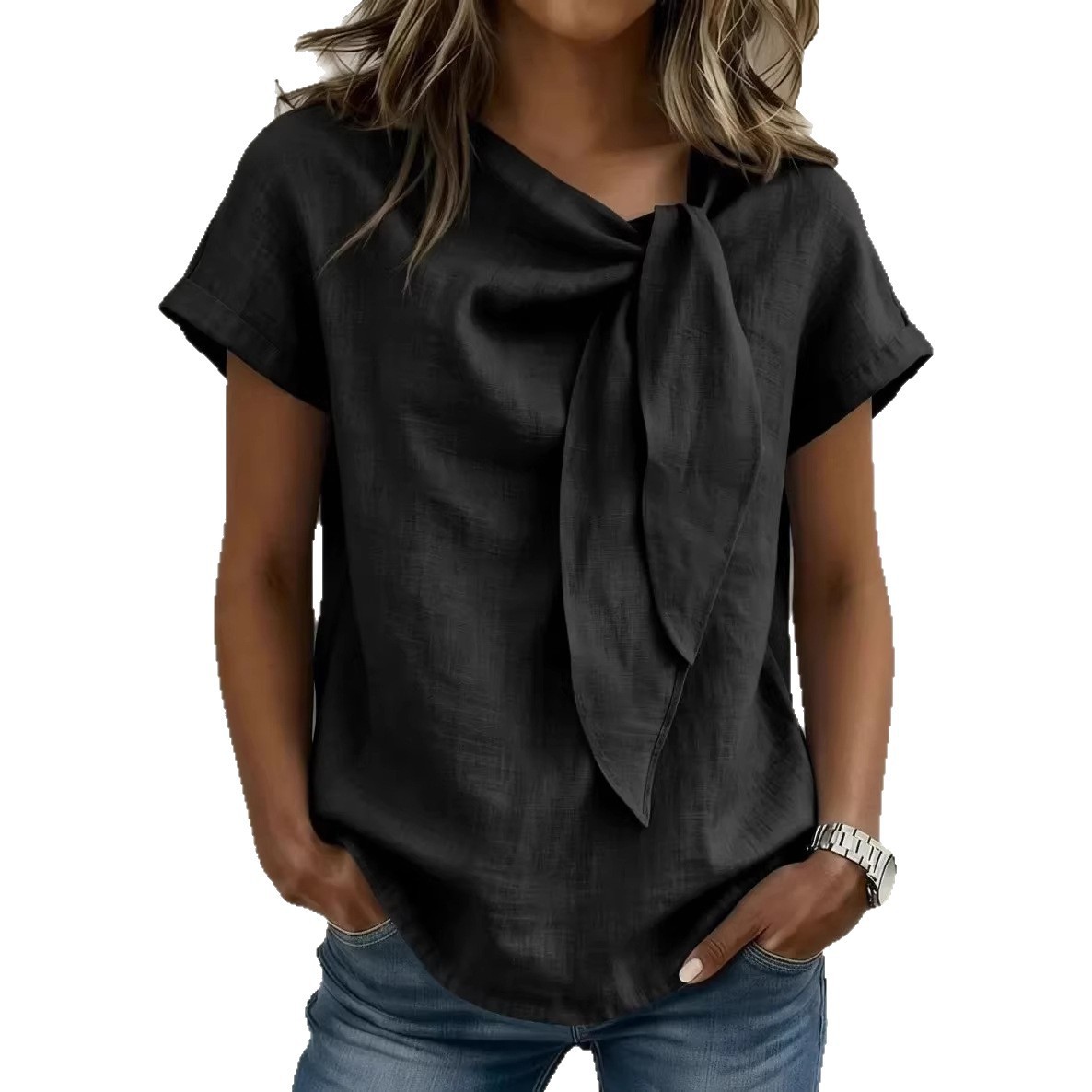Women's Summer Short Sleeve Casual T-Shirt - Cotton Blend Lightweight Everyday Top For Daily Wear - Image 3