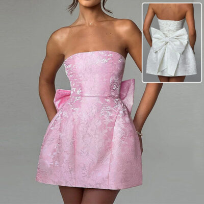 Women's Tube Top Dress With Big Bow Fashion Summer Sleeveless Pary Evenning Dresses