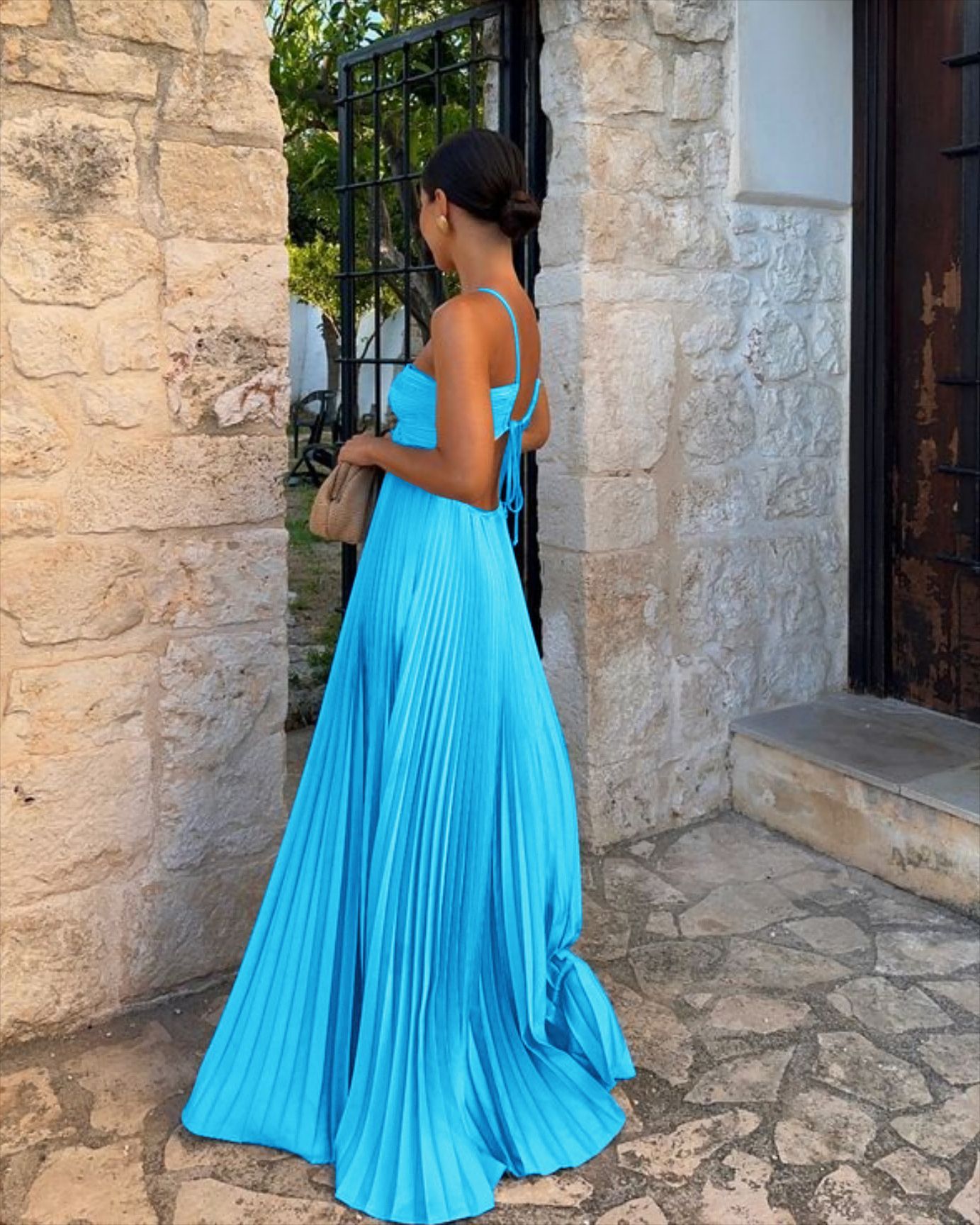 Ins Pleated Sleeveless Sling Dress Hollow High Waist Halter Robe Dresses For Evening Party Club Clothing Women - Image 4