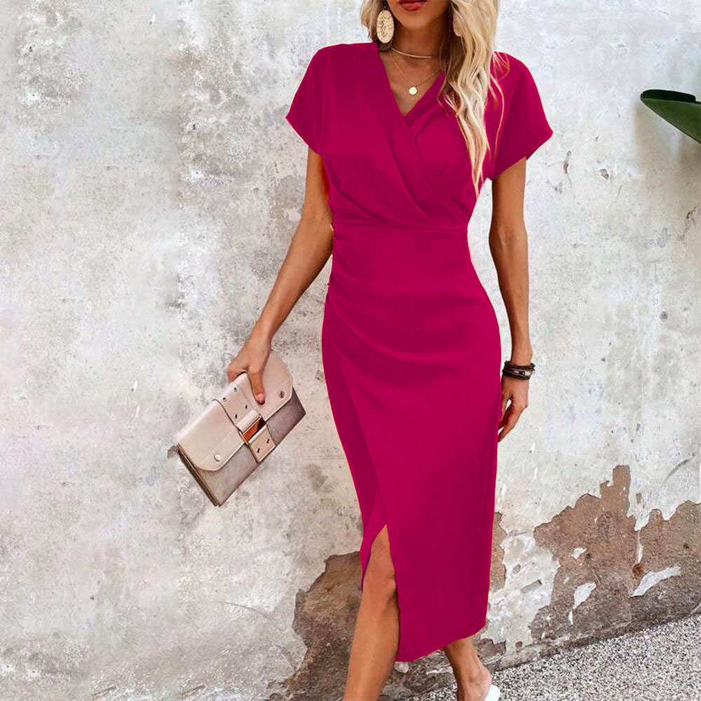Slim-fit Short-sleeved Dress Fashion Sexy Split V-neck Dress Summer Women's Clothing - Image 10