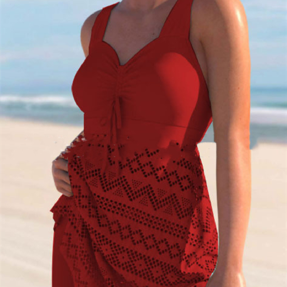 Korean Version Of Solid Color Lace One-piece Swimsuit - Image 8