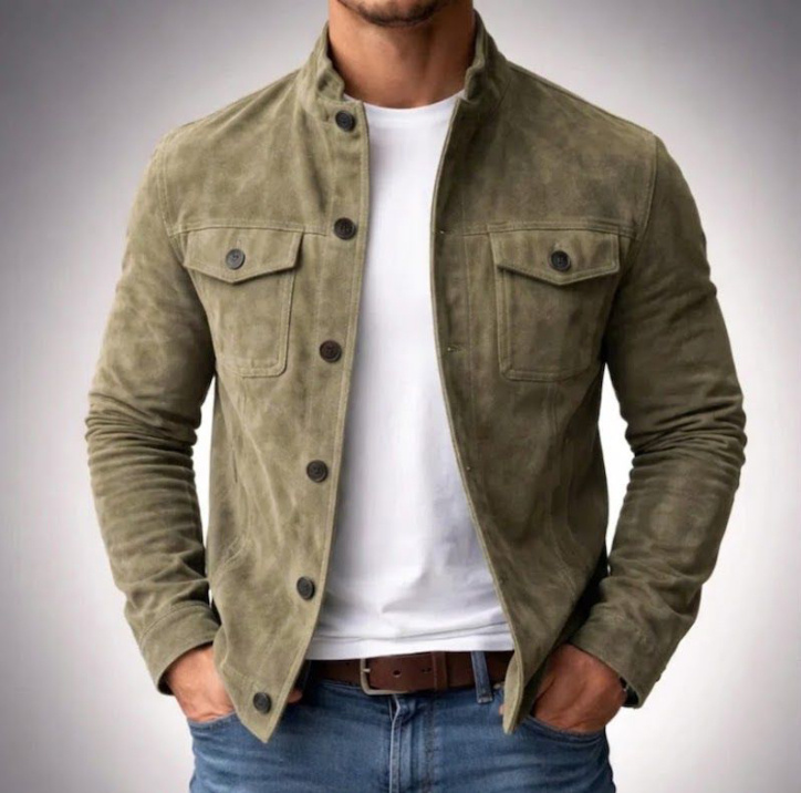 Vintage Single-breasted Jacket Men's Casual Motorcycle Faux Suede Tops - Image 3