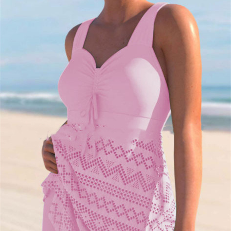 Korean Version Of Solid Color Lace One-piece Swimsuit - Image 4