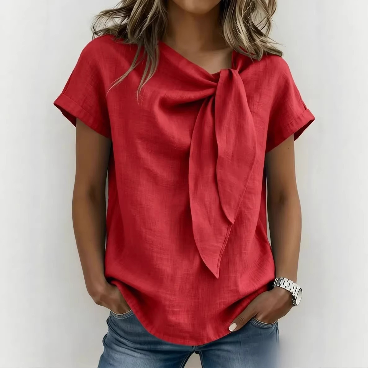 Women's Summer Short Sleeve Casual T-Shirt - Cotton Blend Lightweight Everyday Top For Daily Wear - Image 10