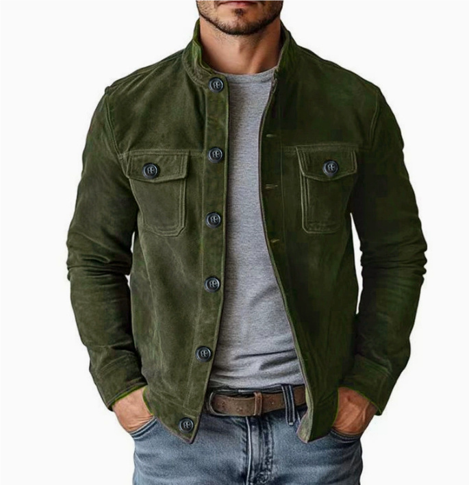 Vintage Single-breasted Jacket Men's Casual Motorcycle Faux Suede Tops - Image 5