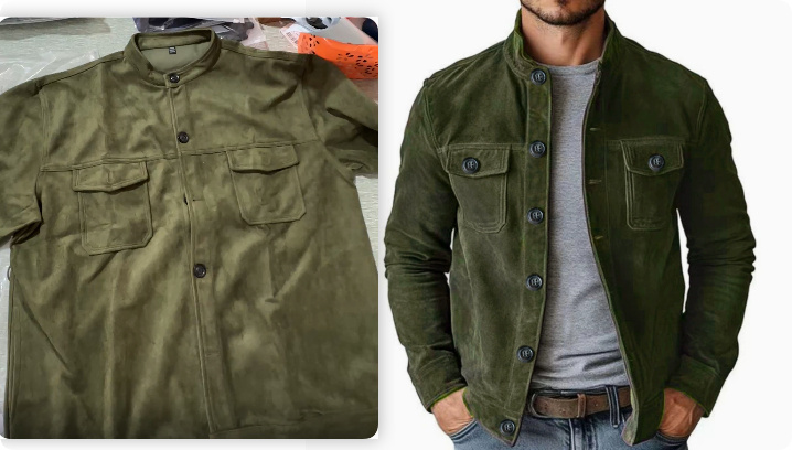 Vintage Single-breasted Jacket Men's Casual Motorcycle Faux Suede Tops - Image 6